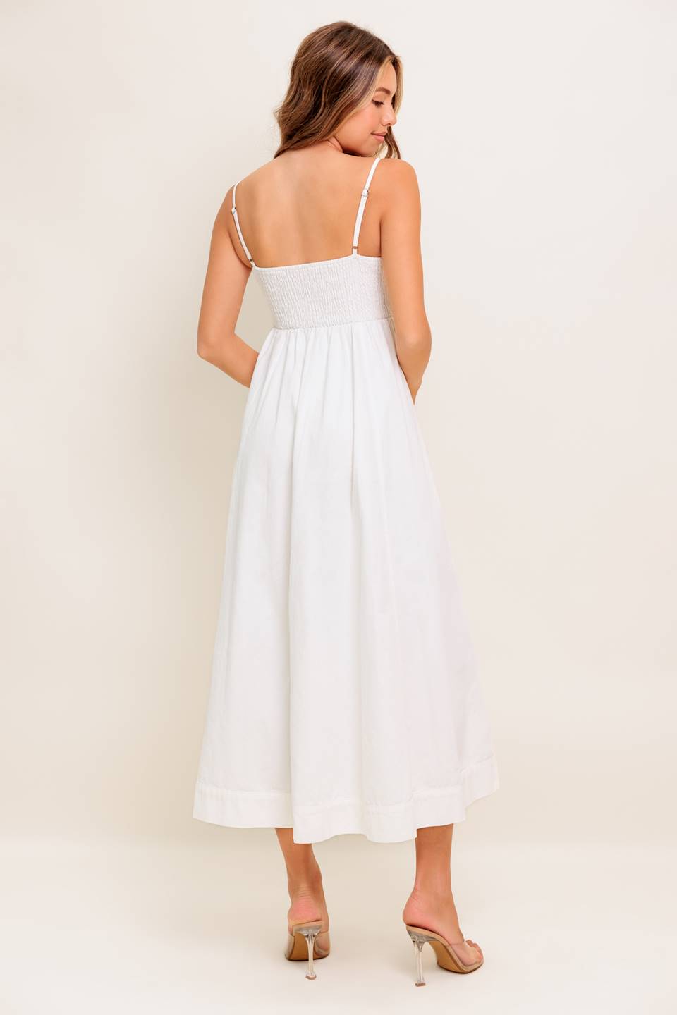 NATURE’S TOUCH WHITE WOVEN MIDI DRESS Flying Tomato